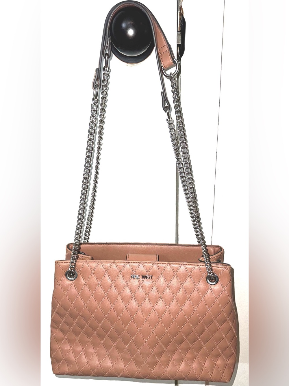 Nine West Women's Rutledge Satchel Pink Quilted Chain Strap
